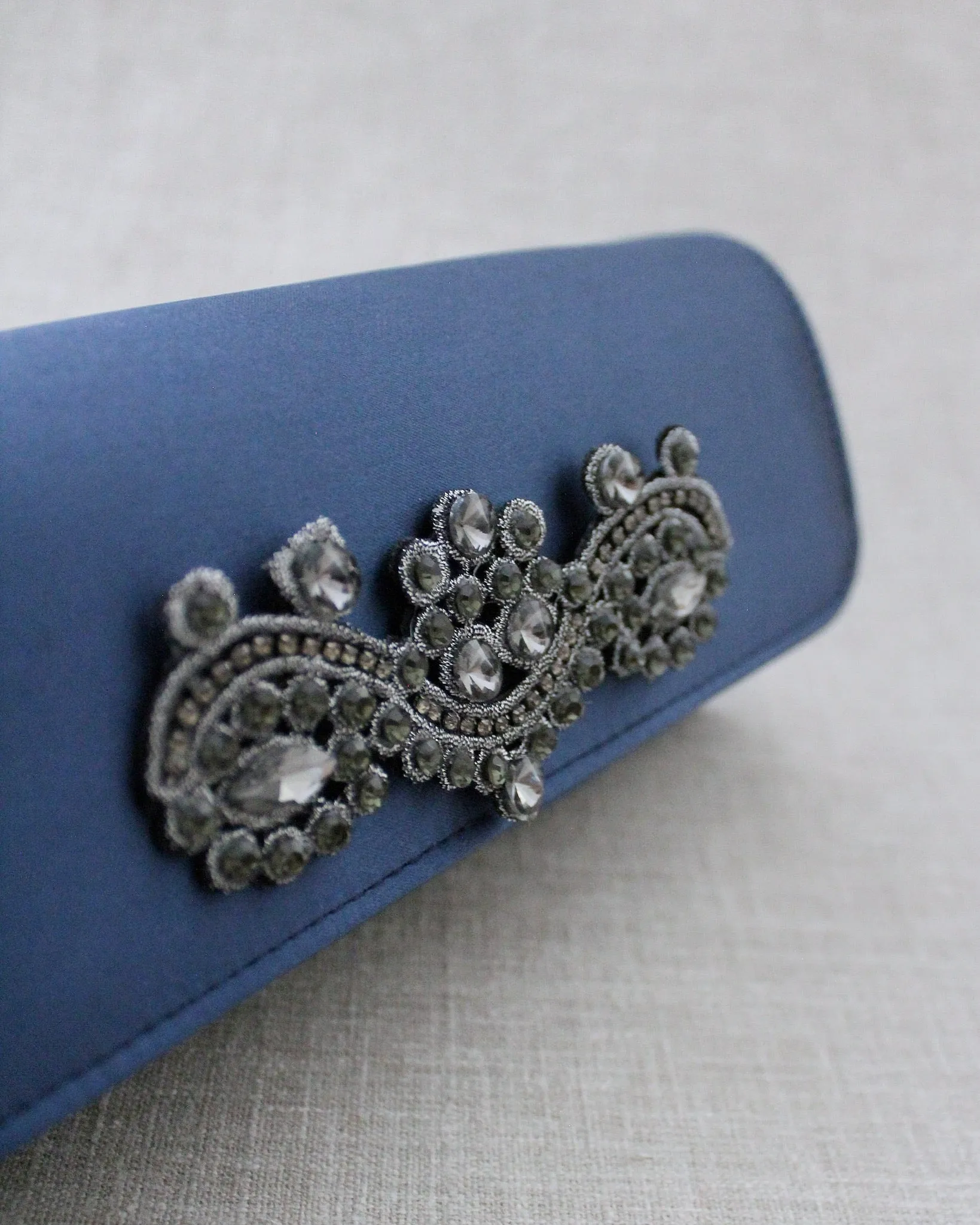 Satin Evening Clutch with Rhinestones Applique