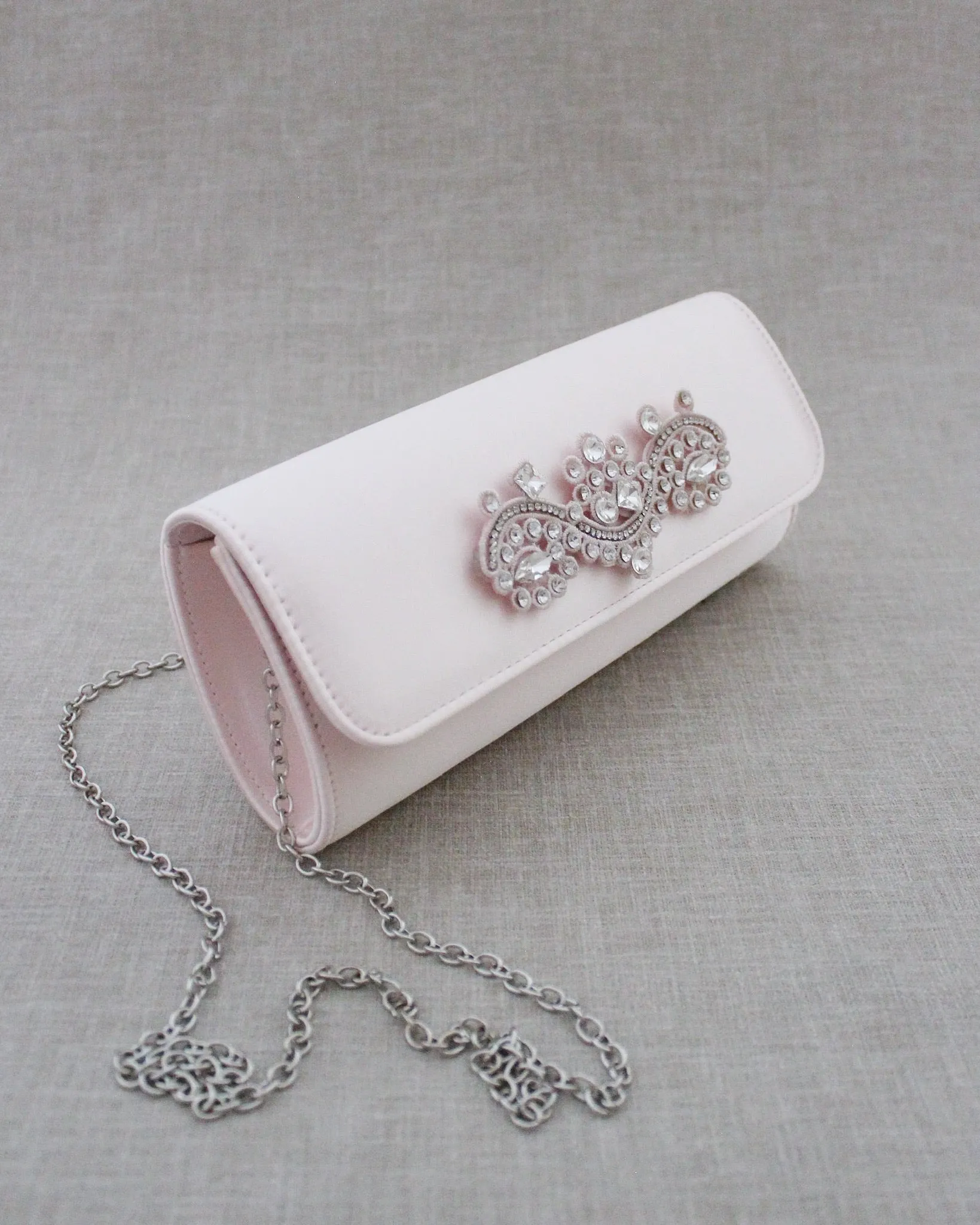 Satin Evening Clutch with Rhinestones Applique