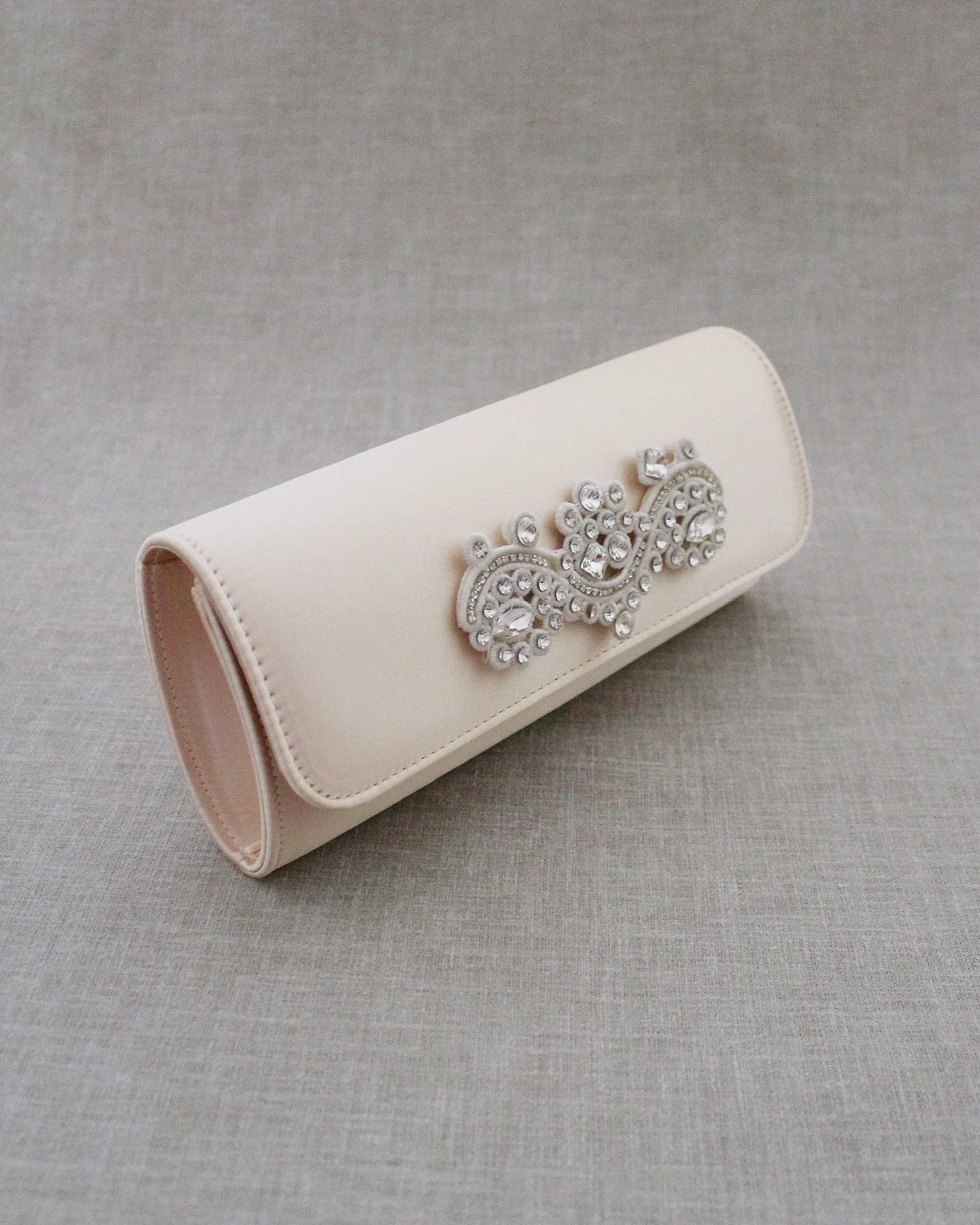 Satin Evening Clutch with Rhinestones Applique