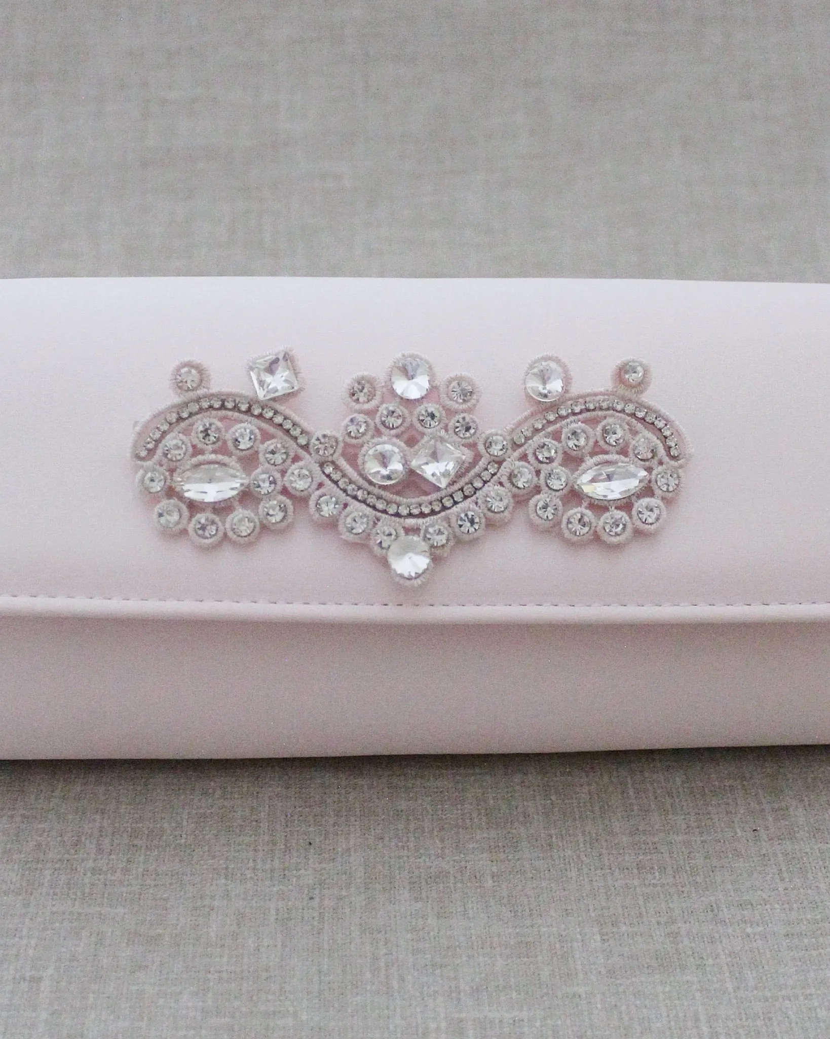 Satin Evening Clutch with Rhinestones Applique