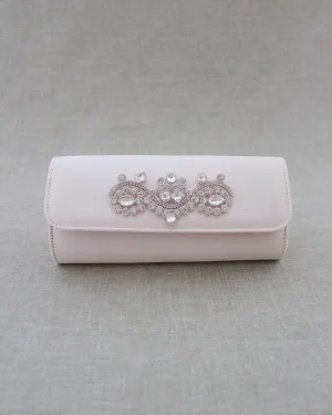 Satin Evening Clutch with Rhinestones Applique