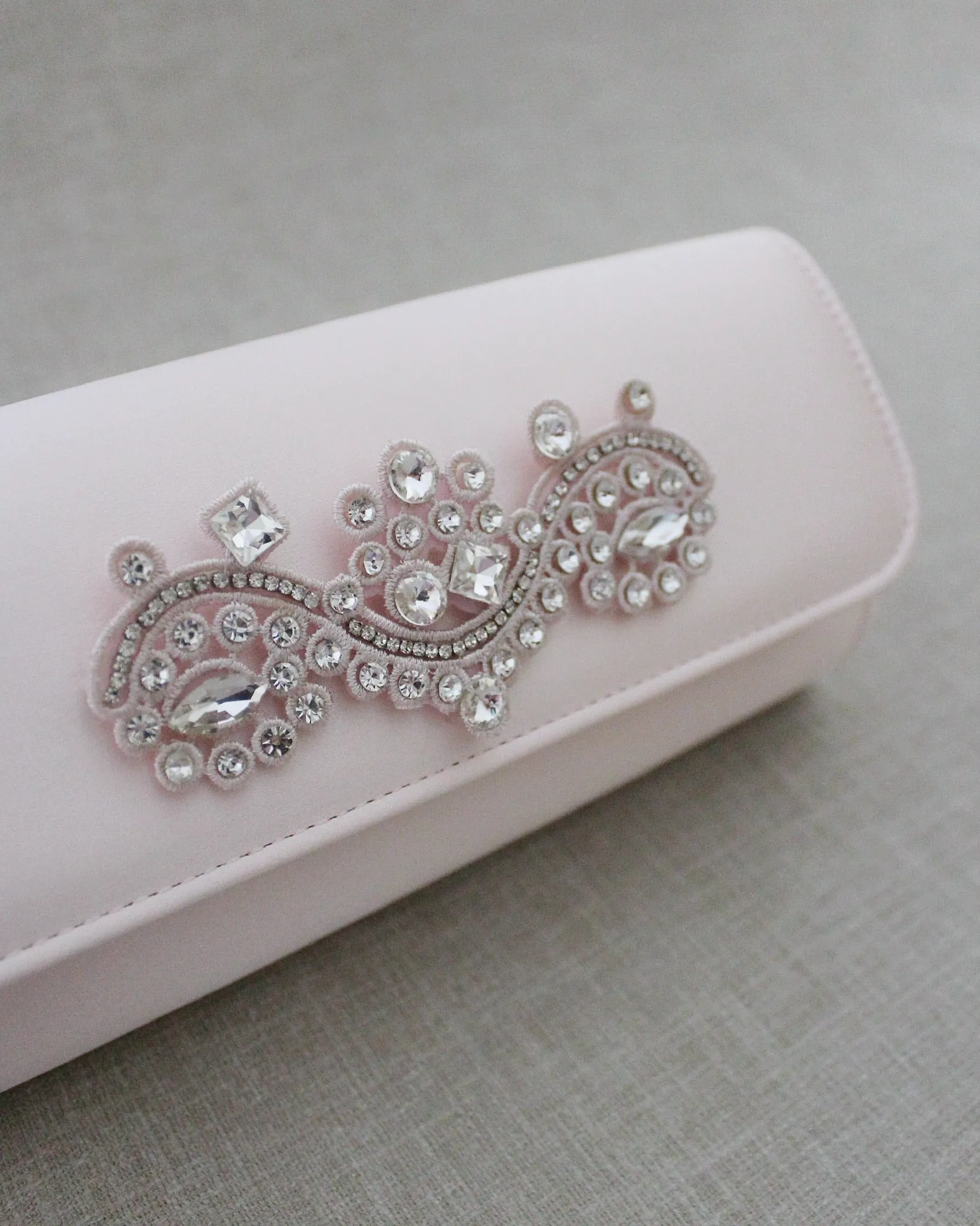 Satin Evening Clutch with Rhinestones Applique