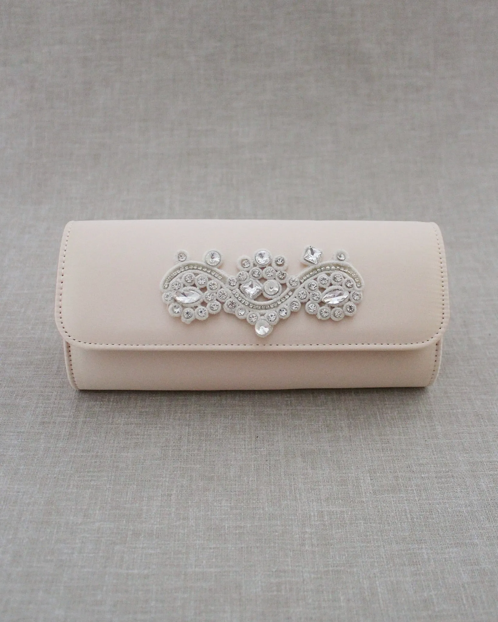 Satin Evening Clutch with Rhinestones Applique