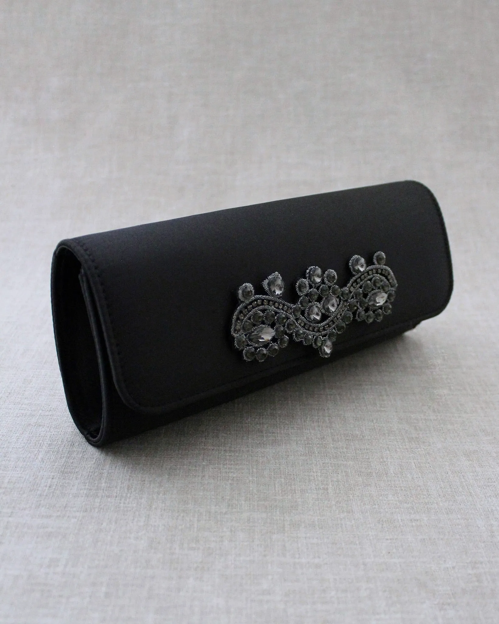 Satin Evening Clutch with Rhinestones Applique