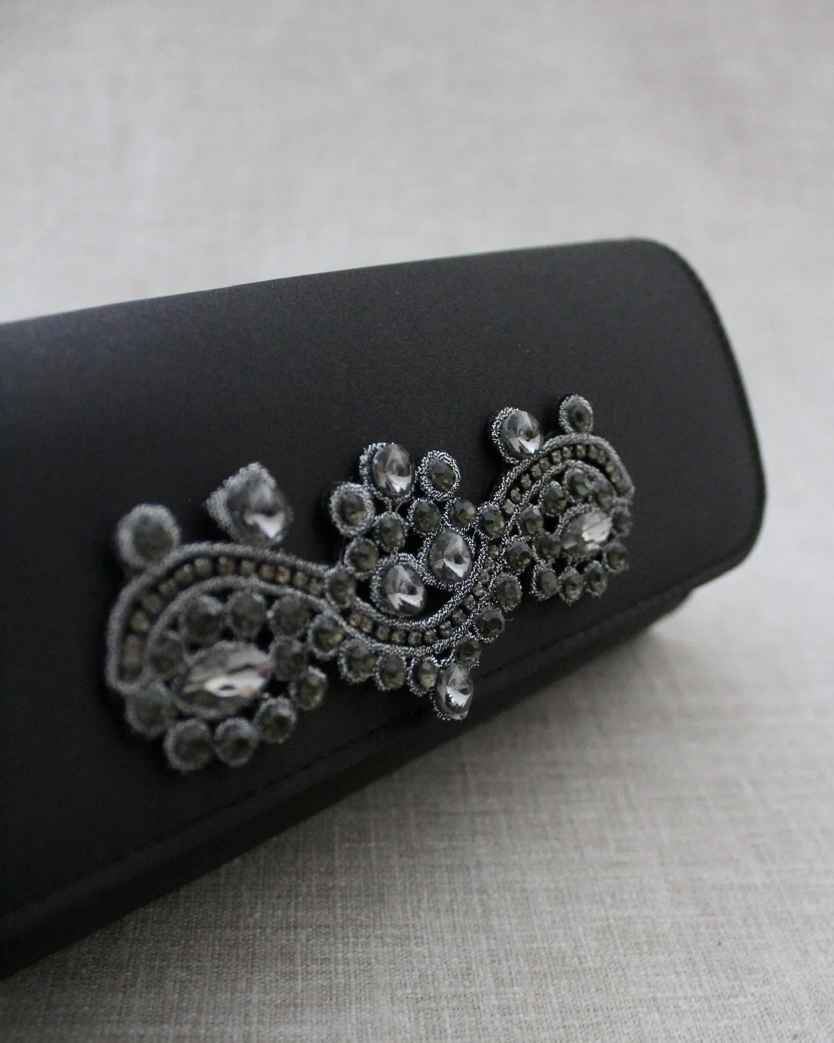 Satin Evening Clutch with Rhinestones Applique