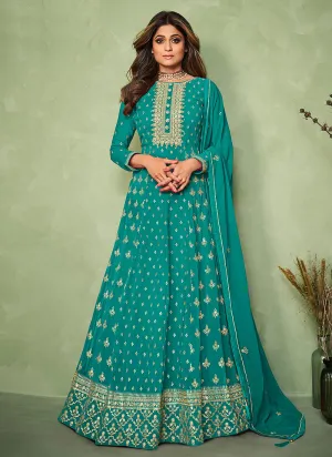 Sea Green Embroidered Festive Anarkali Suit