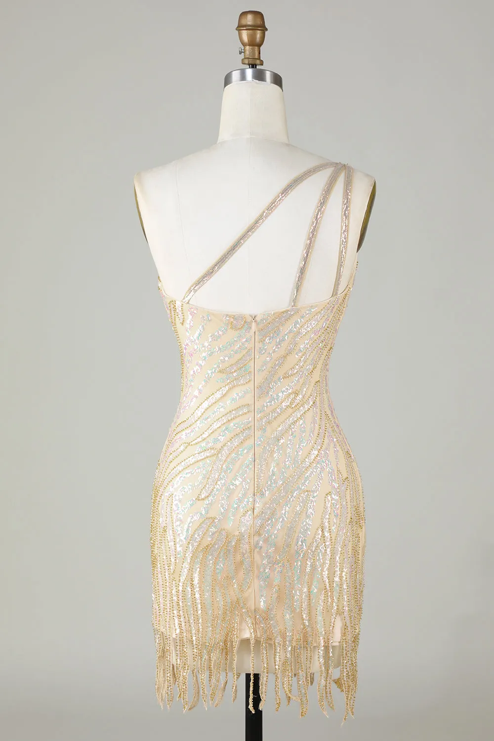Sheath One Shoulder Blue Sequins Short Homecoming Dress with Tassel
