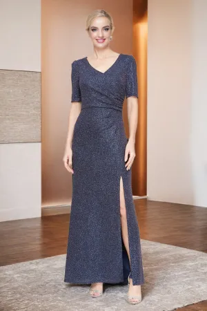 Sheath V Neck Shiny Short Sleeve Ankle Length Wedding Party Dress