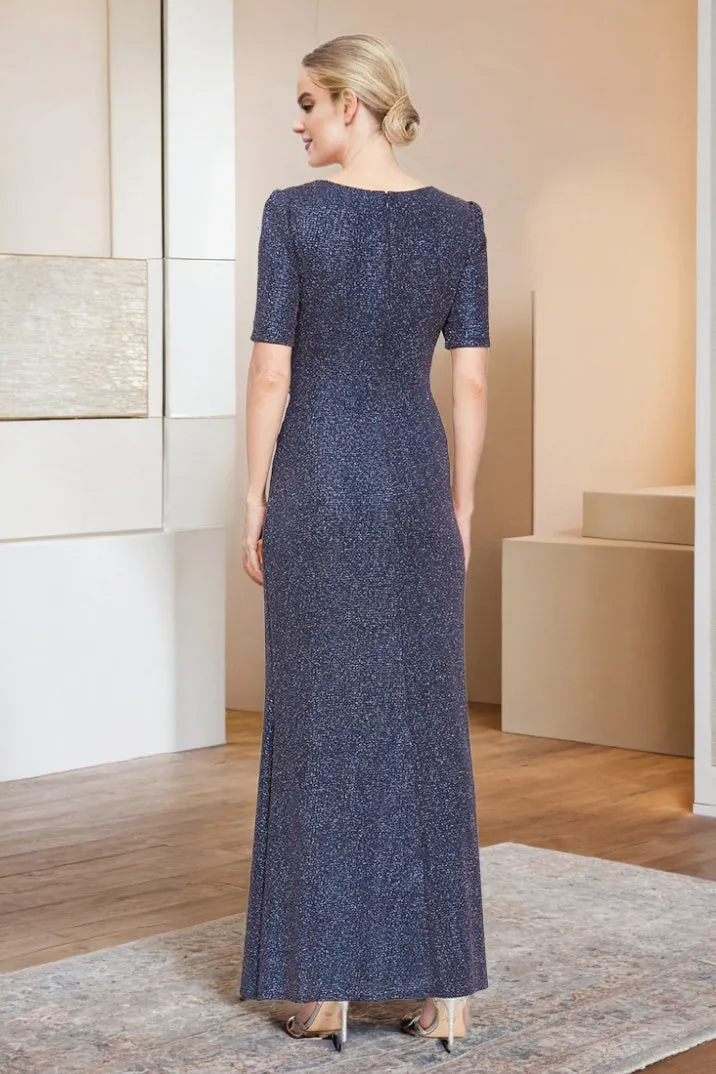 Sheath V Neck Shiny Short Sleeve Ankle Length Wedding Party Dress