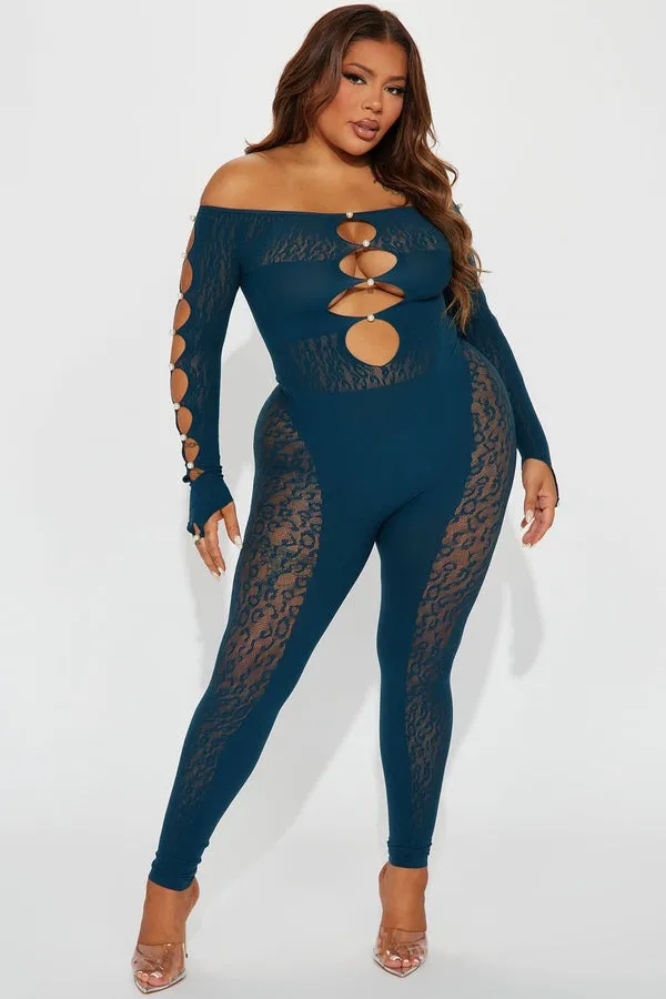 Sheer Leopard Print Pearl Off Shoulder Hollow Jumpsuit