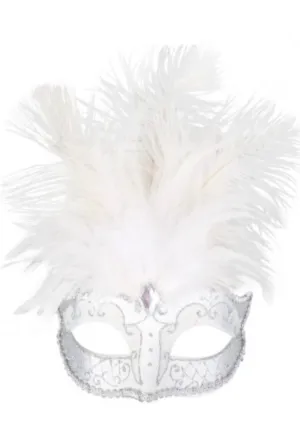 Silver Deluxe Feathered Mask