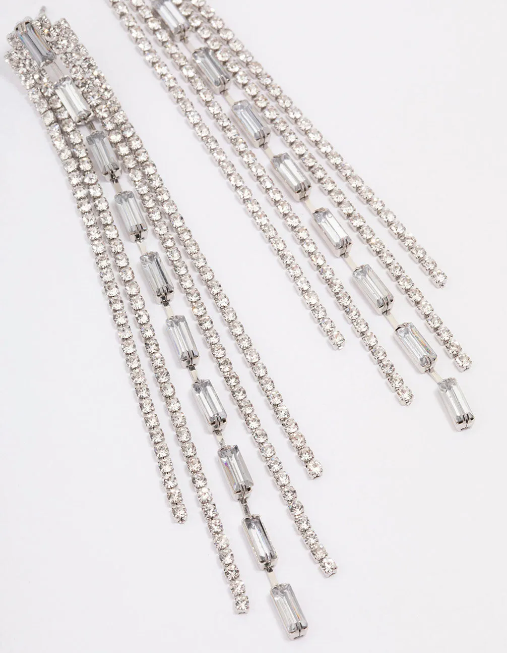 Silver Mixed Diamante Cup Chain Drop Earrings