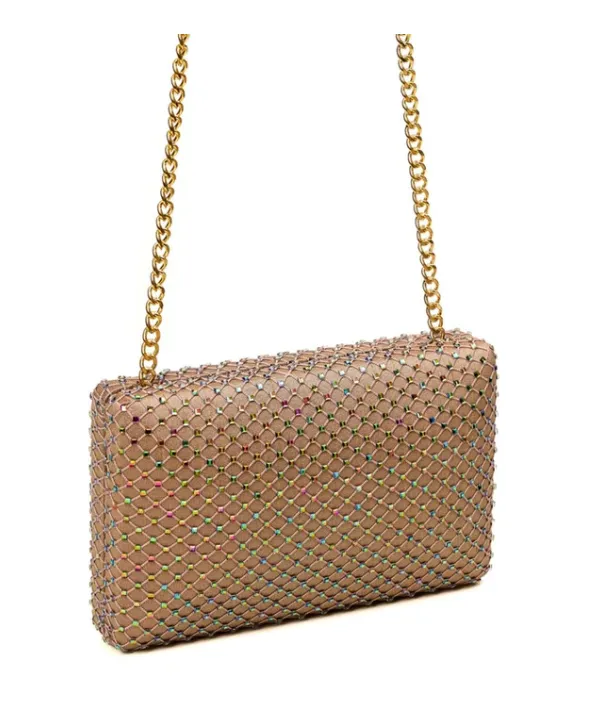 Simitri Linen Fishnet Crystal Clutch