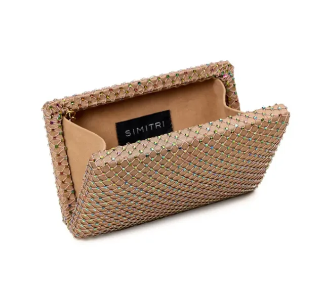 Simitri Linen Fishnet Crystal Clutch