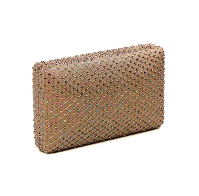 Simitri Linen Fishnet Crystal Clutch