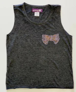 Sparkle by Stoopher Bling Bow Raw Edge Burnout Tank