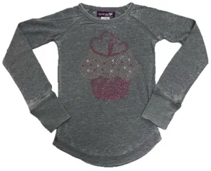 Sparkle by Stoopher Cupcake w/Hearts Grey L/S Thumbhole Tee