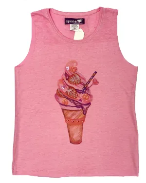 Sparkle by Stoopher Ice Cream Cone Bright Pink Raw Edge Tank