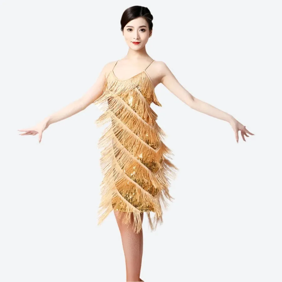 Sparkling Fringe Spaghetti Strap Dresses
