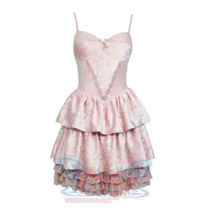 Summer Velvet Powder Sling Hollowed Out Cake Dress S22014