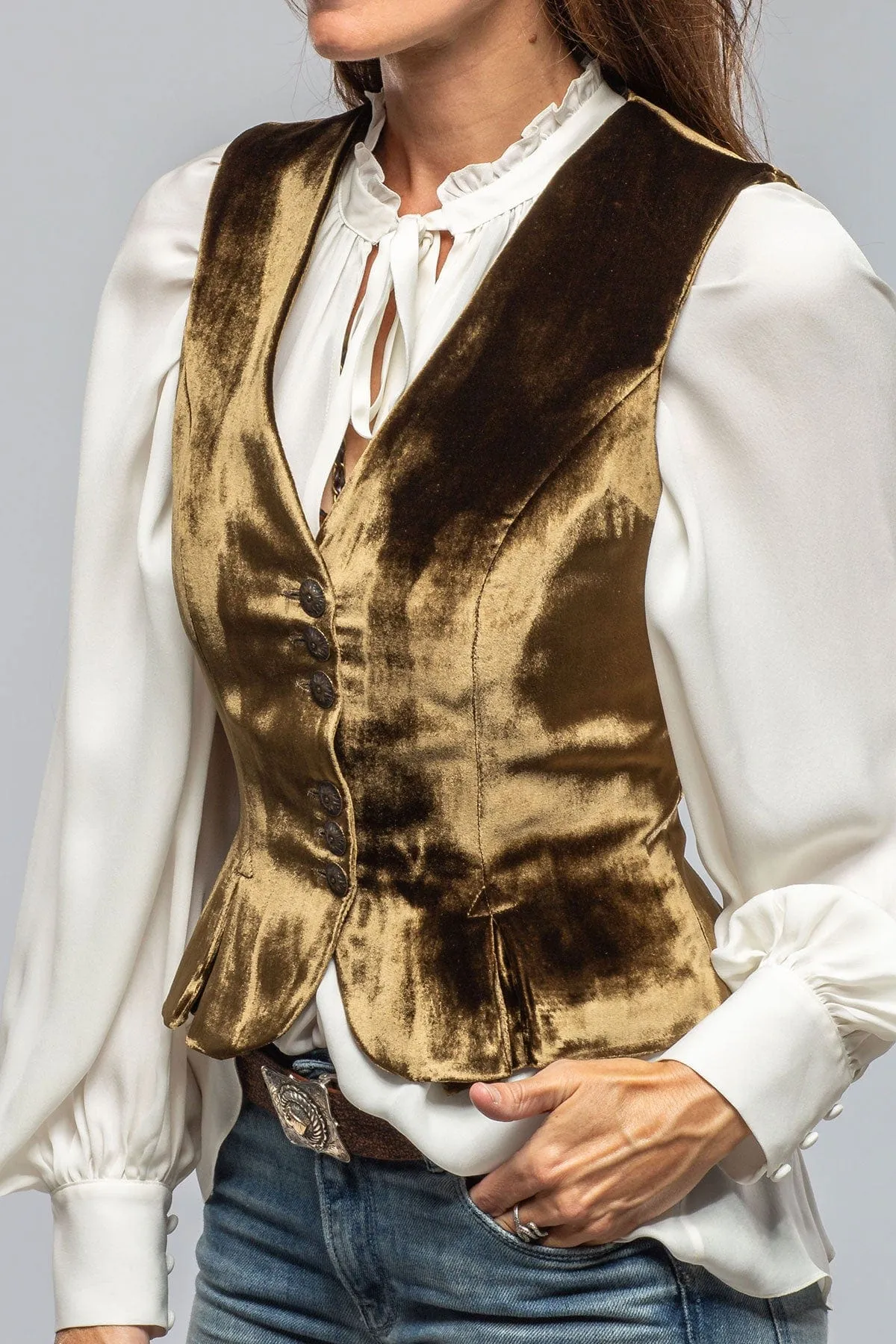 Tiana Velvet Vest In Khaki