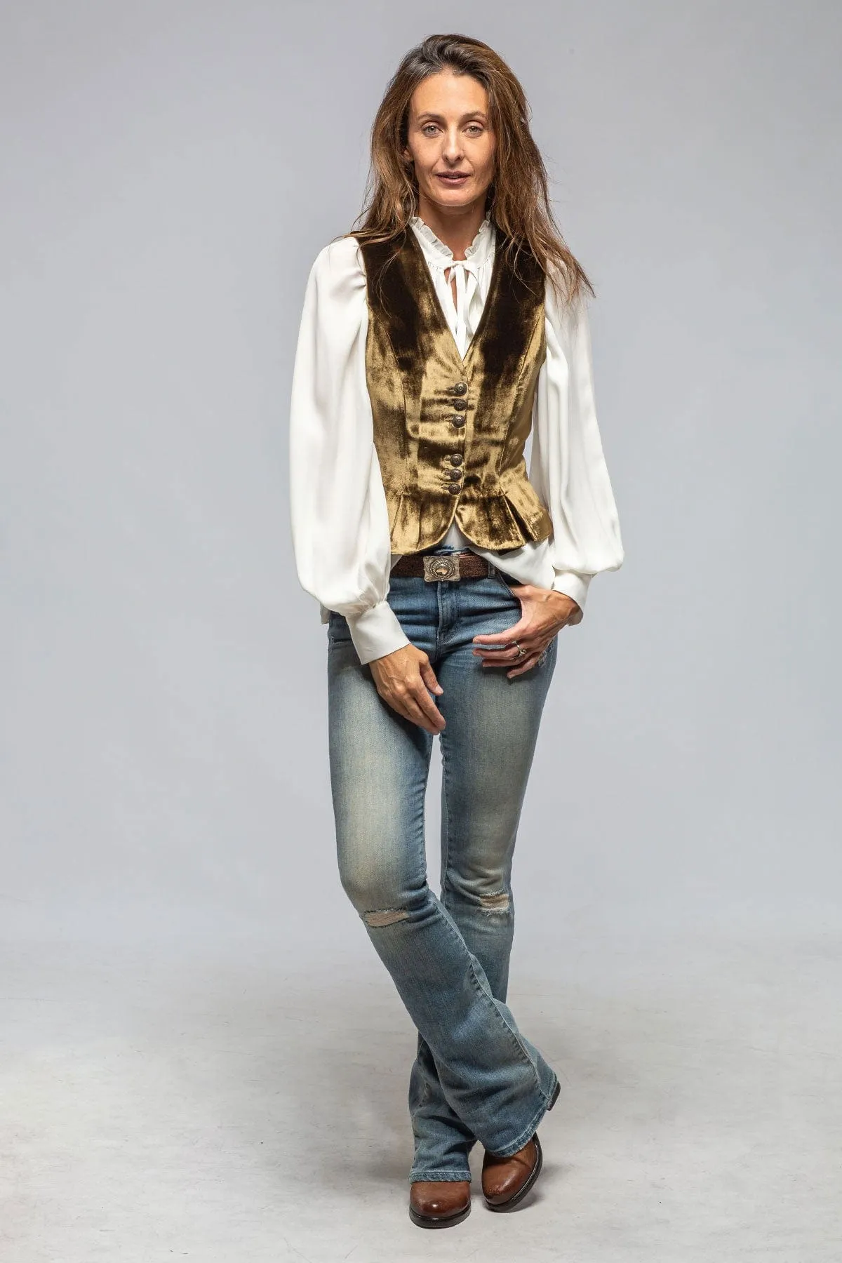 Tiana Velvet Vest In Khaki