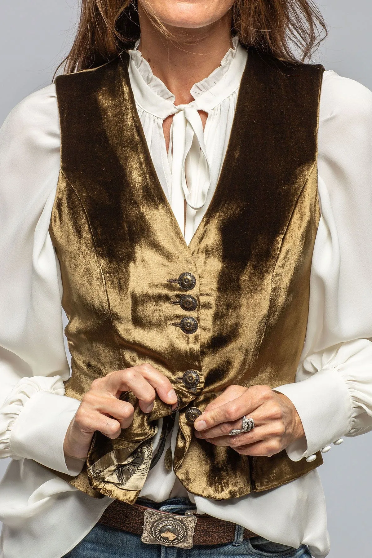 Tiana Velvet Vest In Khaki