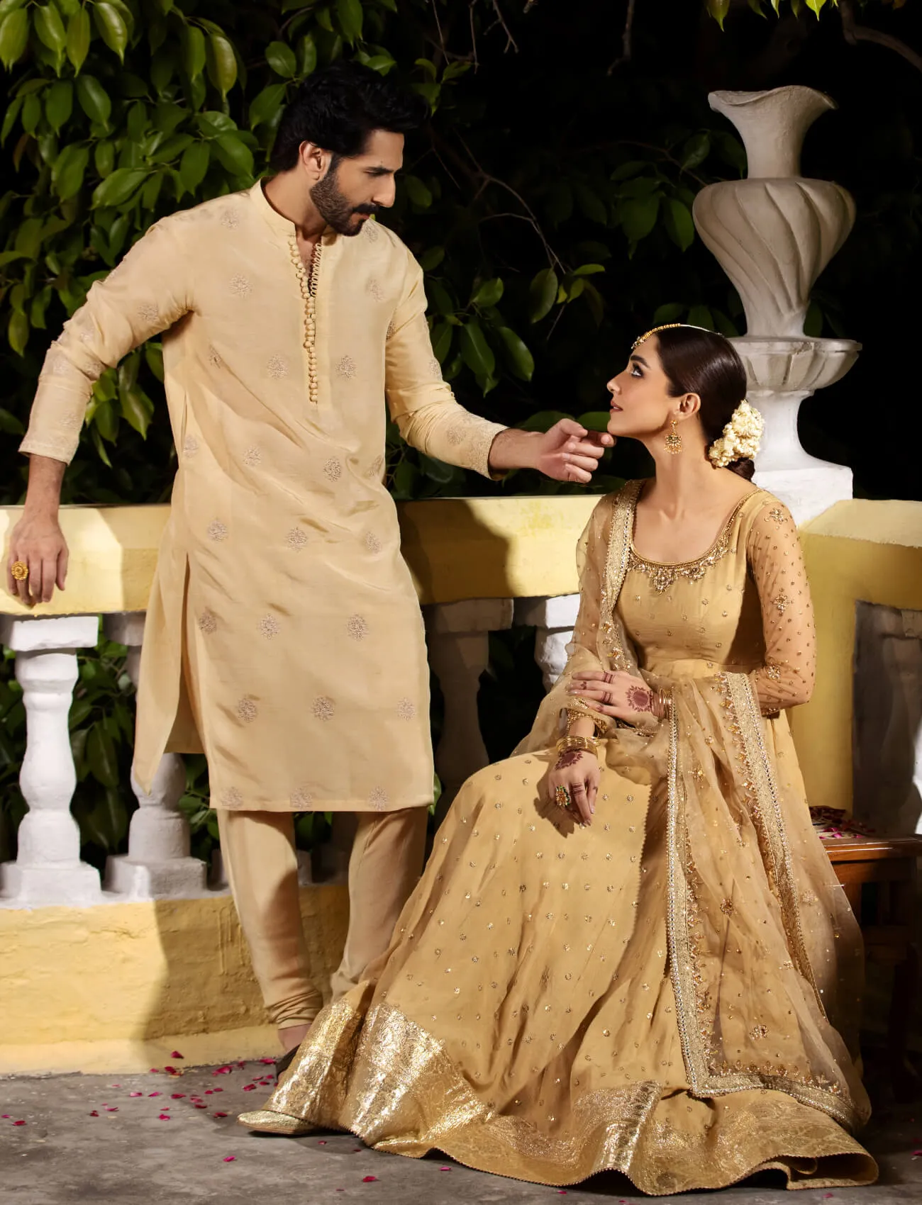 Traditional Gold Embellished Pishwas Pakistani Wedding Dress