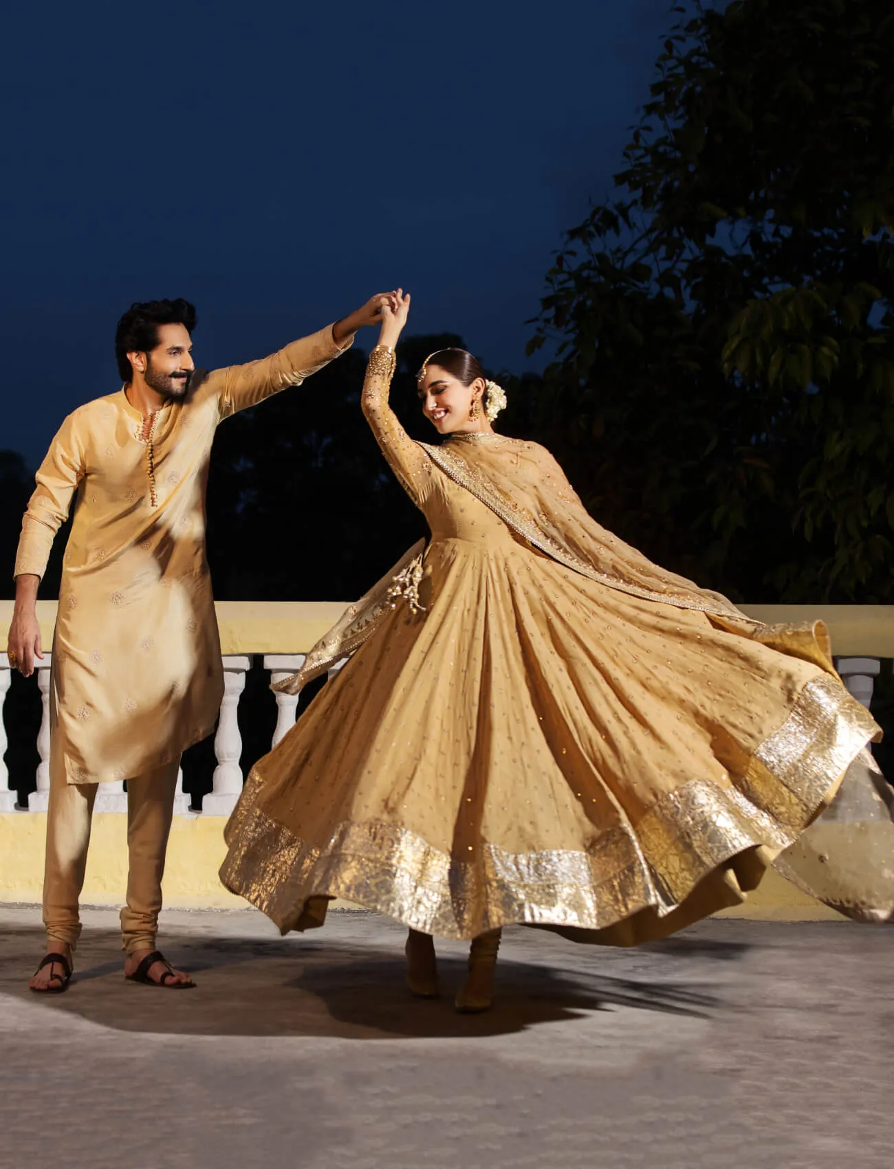 Traditional Gold Embellished Pishwas Pakistani Wedding Dress