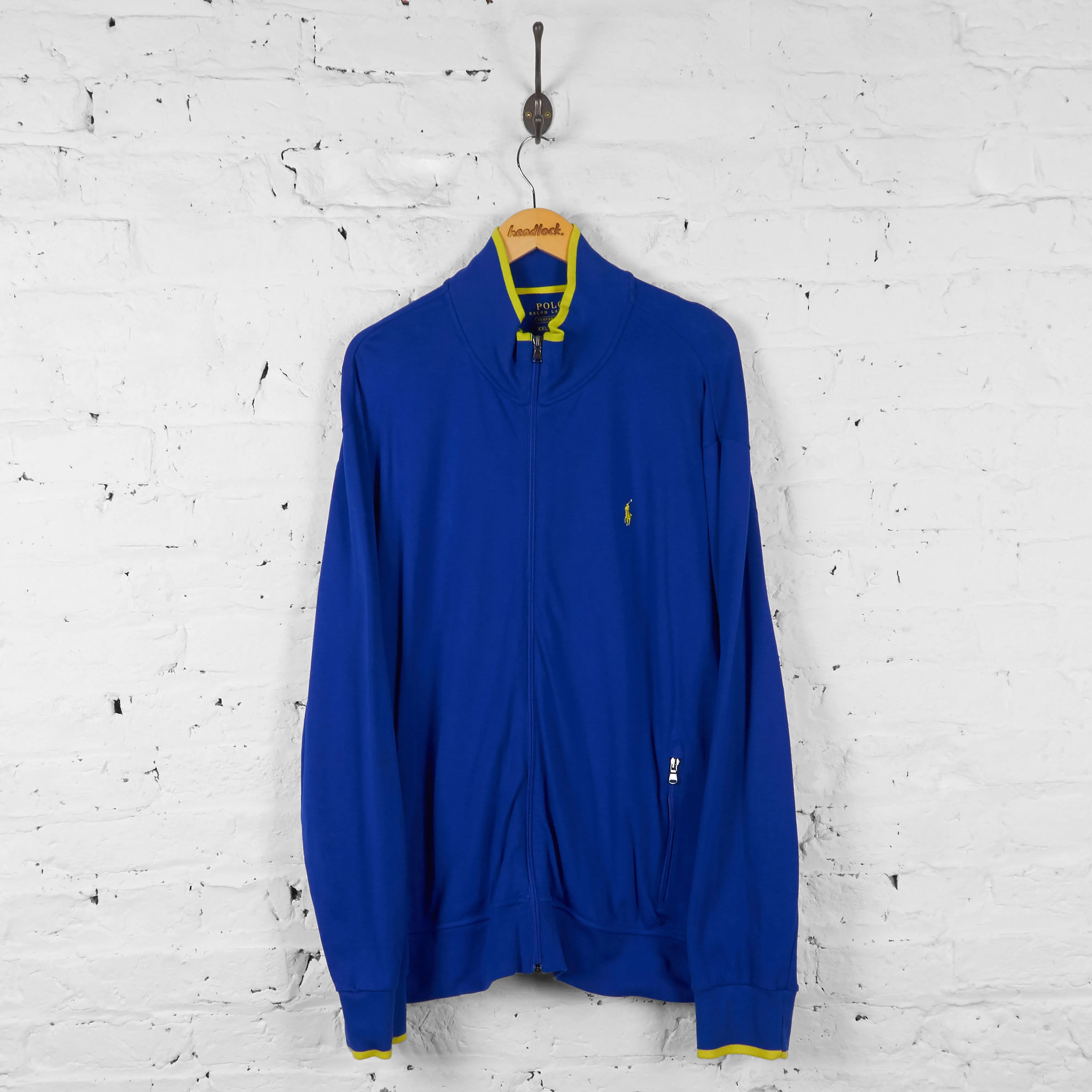Vintage Ralph Lauren Polo Zip Up Tracksuit Top - Blue/Yellow - XXL