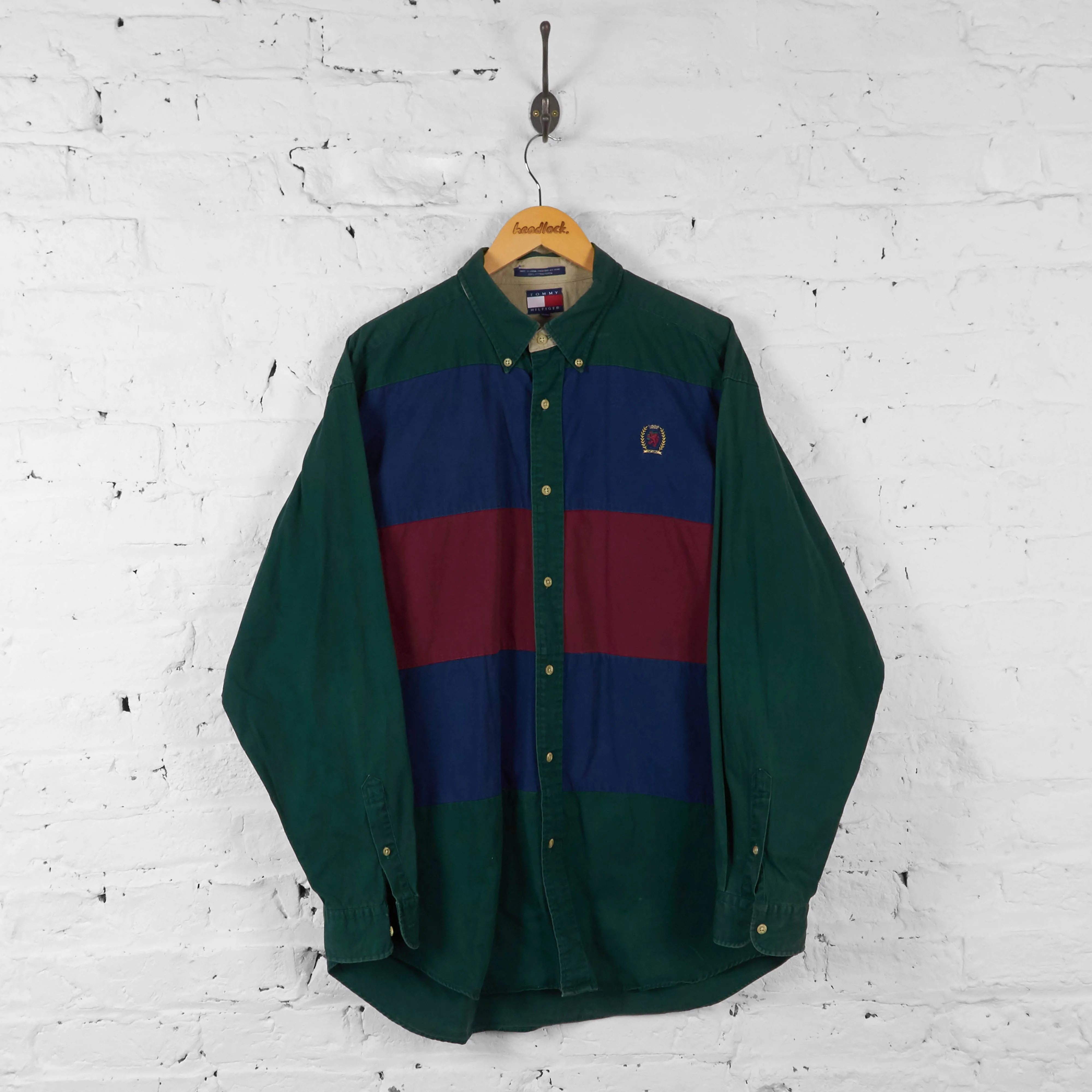 Vintage Tommy Hilfiger Striped Pattern Shirt - Green - XL