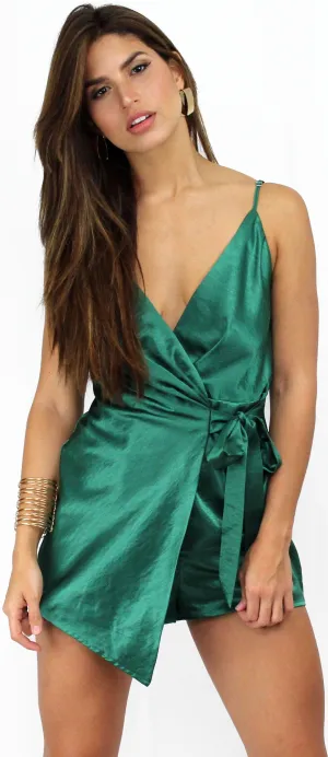 Walk with You Green Satin Romper