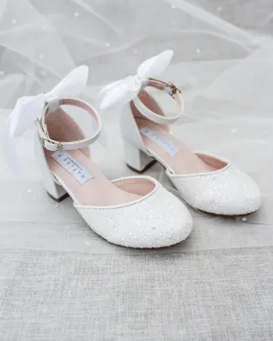 White Rock Glitter Kids Block Heel with Satin Back Bow