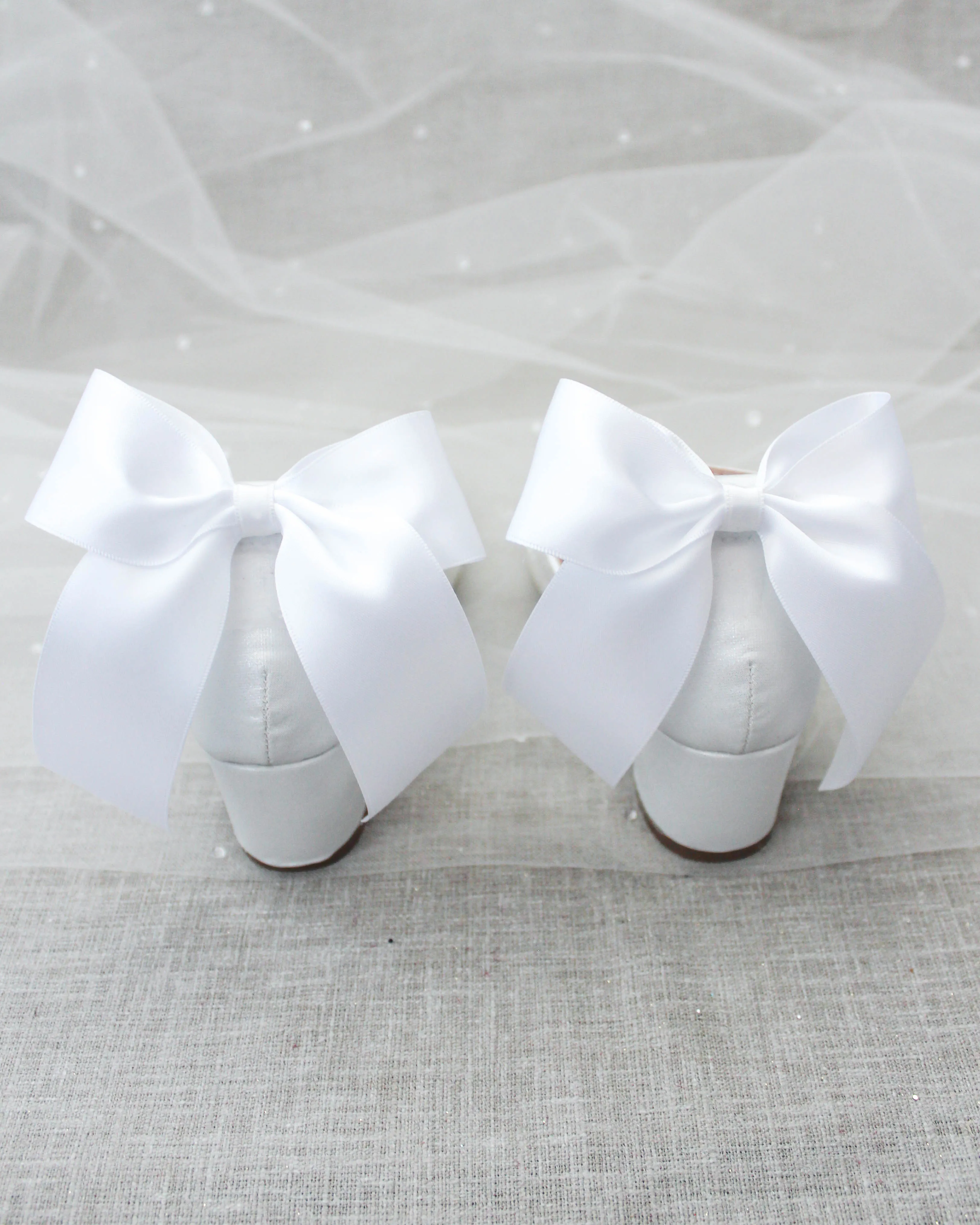 White Rock Glitter Kids Block Heel with Satin Back Bow