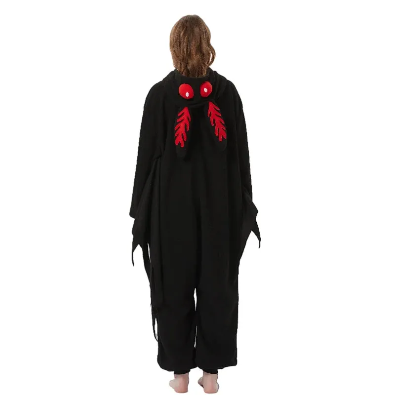 Zipper Mothman Suit Adult Animal Kigurumi Fleece Cosplay Onesie Pajamas Masquerade Cartoon Costume Halloween Party Jumpsuits