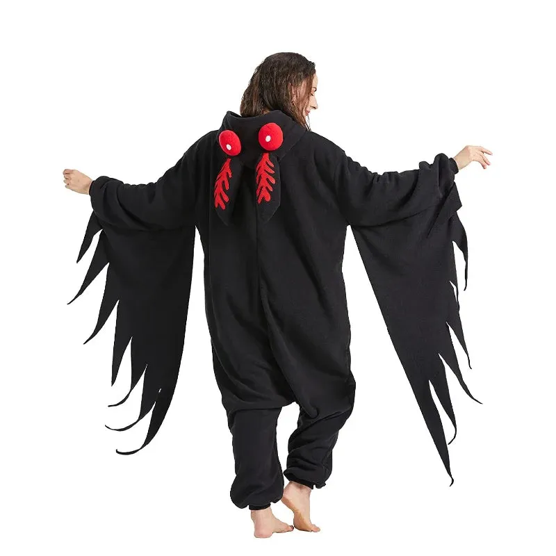 Zipper Mothman Suit Adult Animal Kigurumi Fleece Cosplay Onesie Pajamas Masquerade Cartoon Costume Halloween Party Jumpsuits